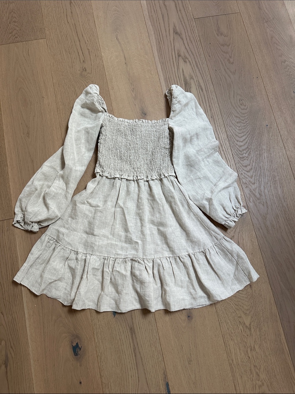 WilfrCream Smocked Long-Sleeve Linen Dress